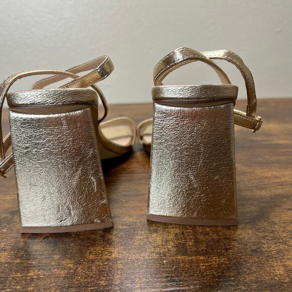 BP Parker Dress Sandals 5.5 Womens Gold Metallic Triangle Heel Ankle Formal New - Picture 9 of 10